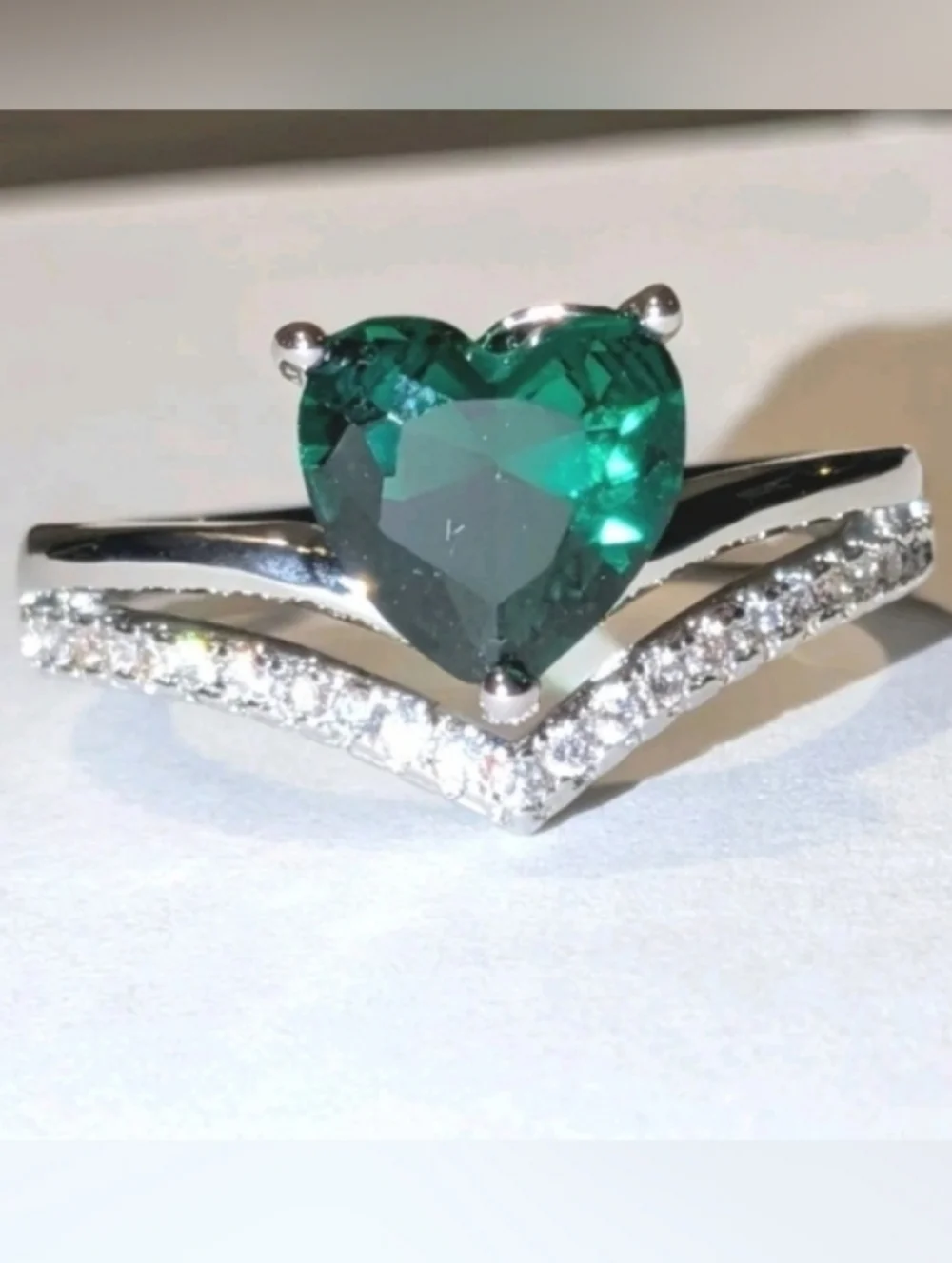 Lab-Created Emerald Green3ct Heart Cut Women's Engagement Ring White Gold Plated